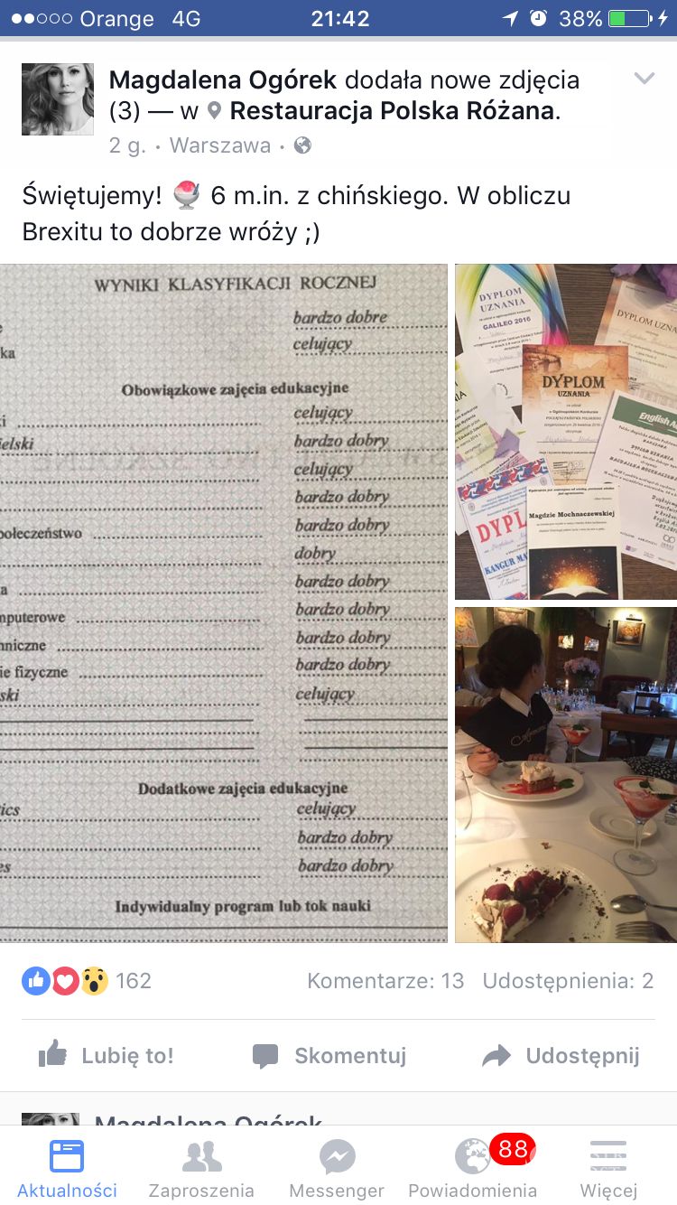 Magdalena Ogórek pochwaliła się świadectwem córki