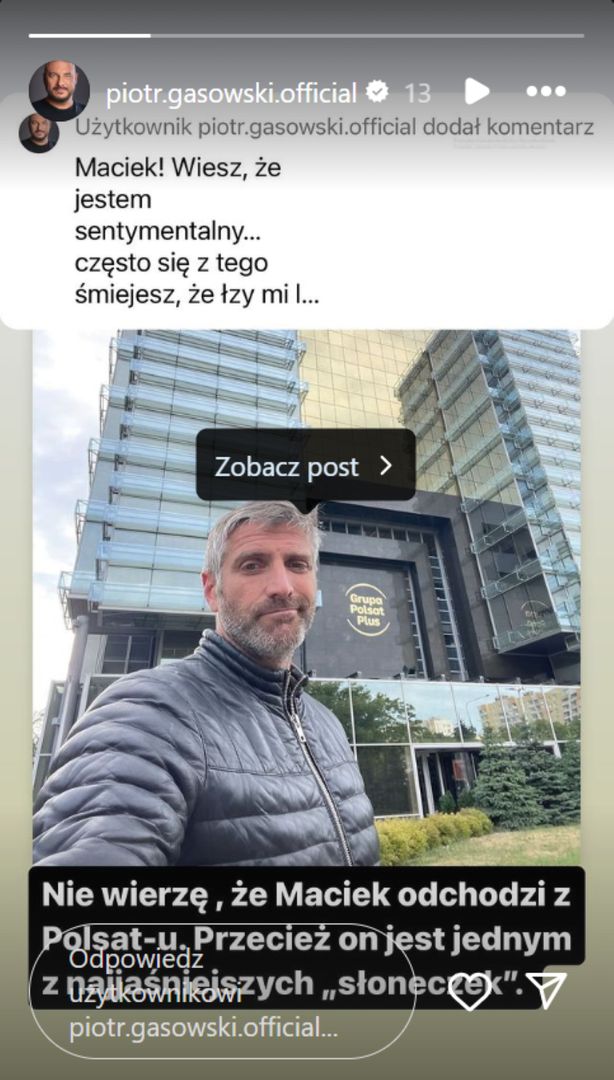 Piotr Gąsowski zareagował na decyzję Macieja Dowbora.
