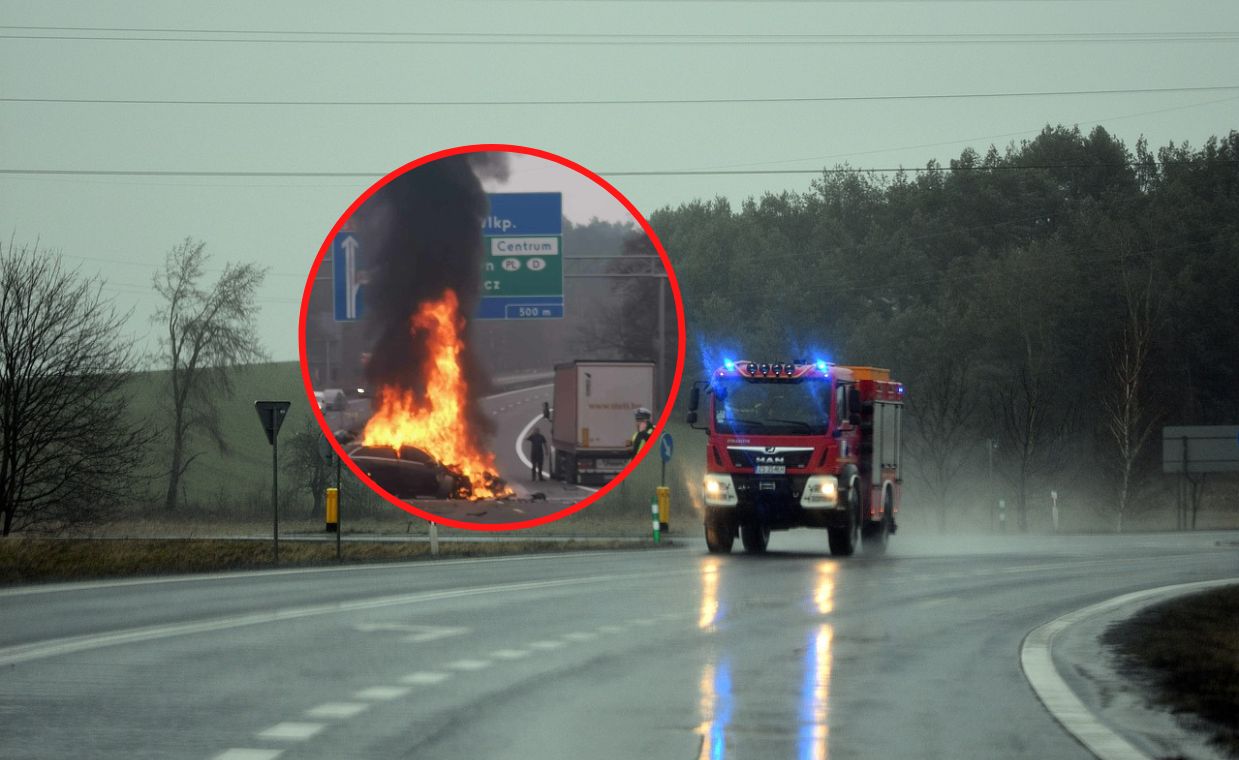 Samochód spłonął doszczętnie. Poważny wypadek na A6 w Szczecinie