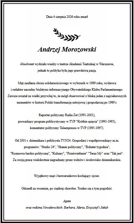 Nekrolog Andrzeja Morozowskiego