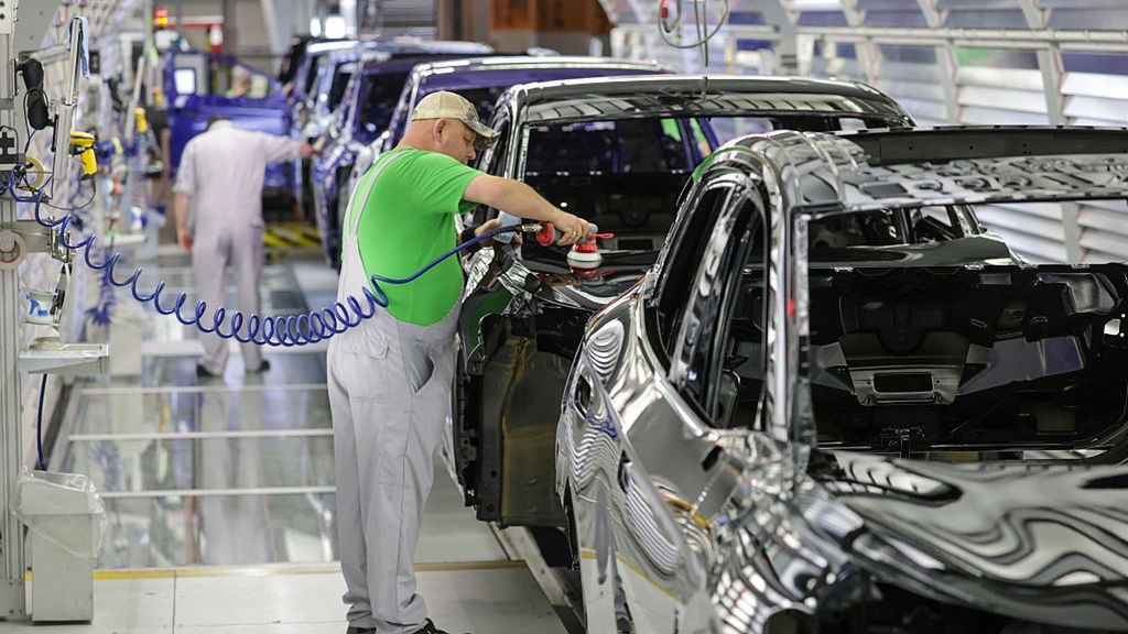 Electric Car Production At Volkswagen Emden Plant
EMDEN, GERMANY - FEBRUARY 24: Volkswagen assembly worker perform final checks and corrections on ID line electric cars in the paint shop at the Volkswagen electric car factory on February 24, 2026 in Emden, Germany. Volkswagen rose in 2025 to first place in electric car sales in Europe, beating out rival Tesla. (Photo by Focke Strangmann/Getty Images)
Focke Strangmann
automotive, econoy