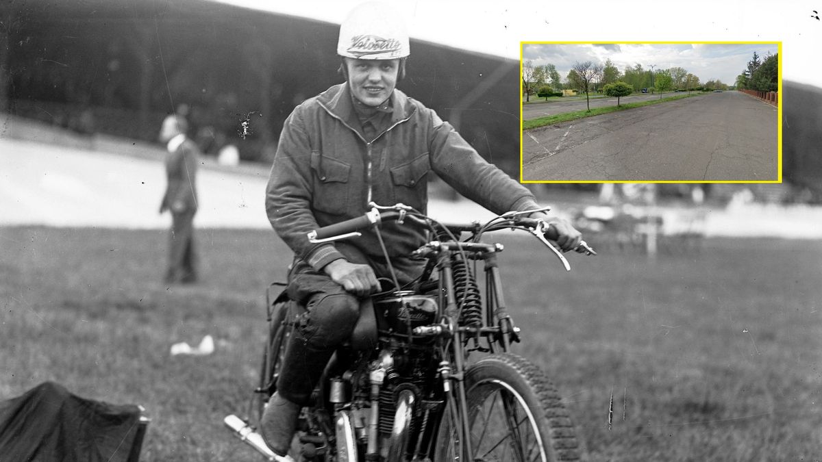 Rudolf Breslauer - zwycięzca pierwszych IMP / małe zdjęcie: miejsce, gdzie był stadion w Mysłowicach