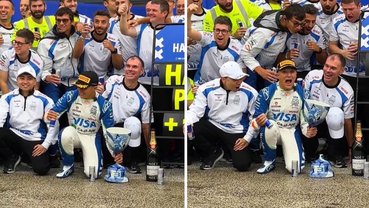 Twitter / Formula 1 / Hadjar uszkodził trofeum za 3. miejsce