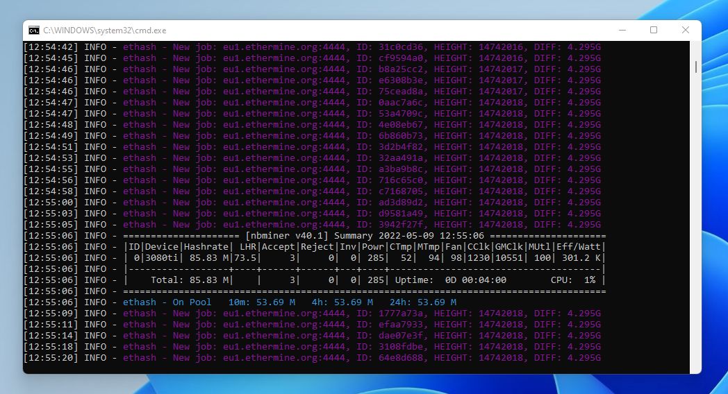 Wydajność RTX-a 3080 Ti w wydobywaniu Ethereum przy 70 proc. odblokowaniu.