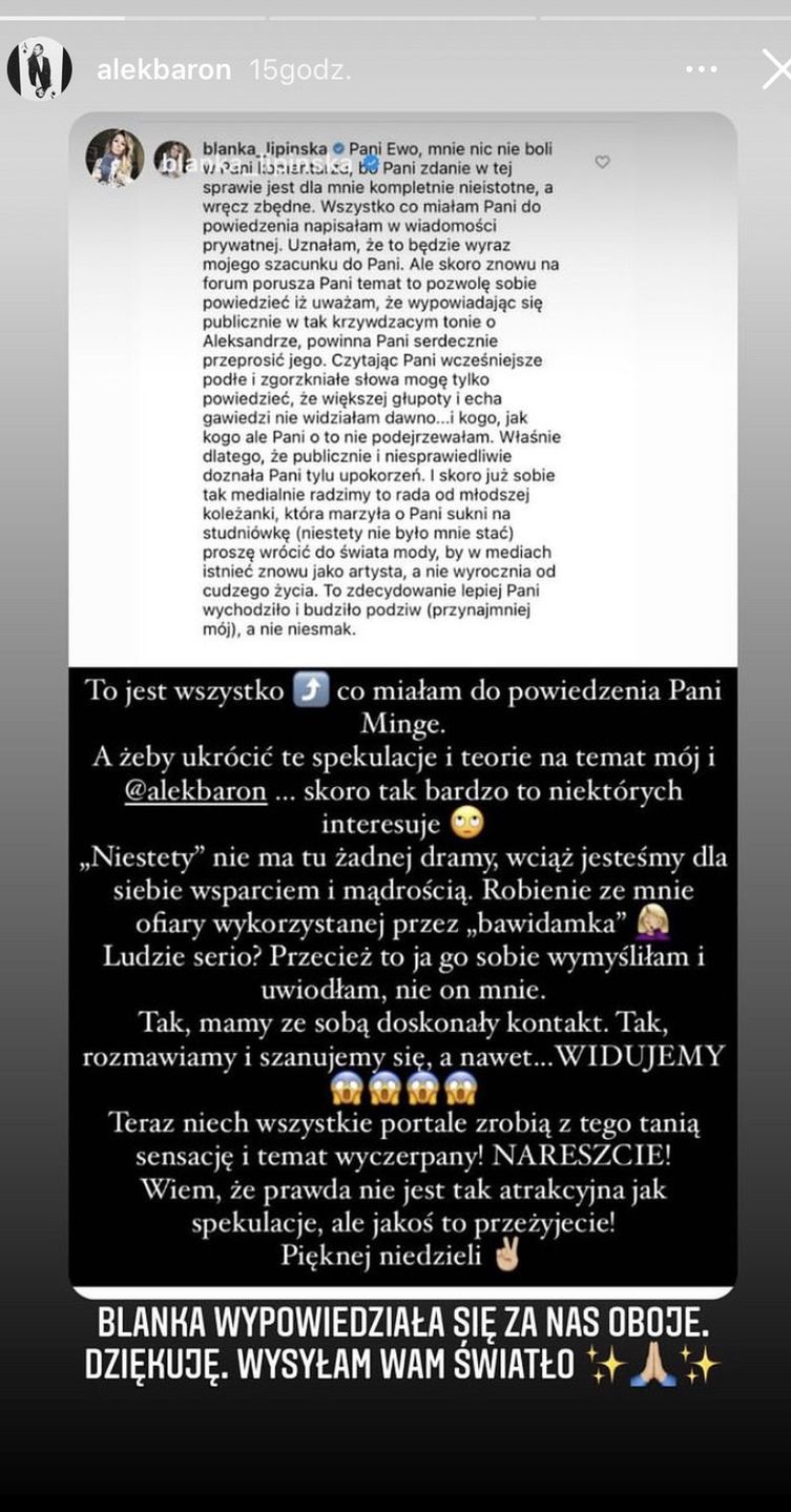 Baron podpisał się pod oświadczeniem Blani