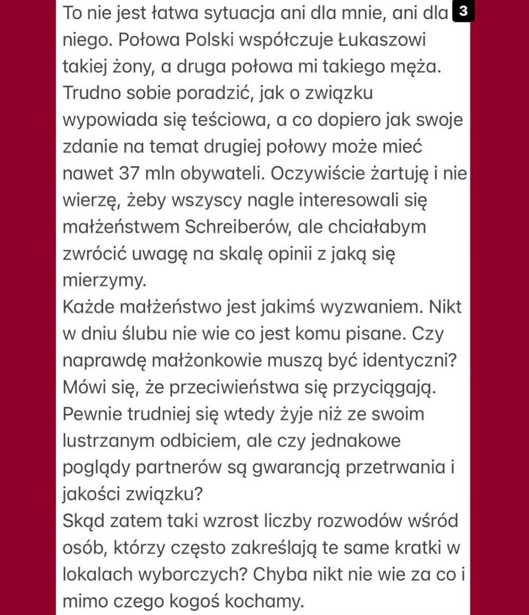 Marianna Schreiber o małżeństwie