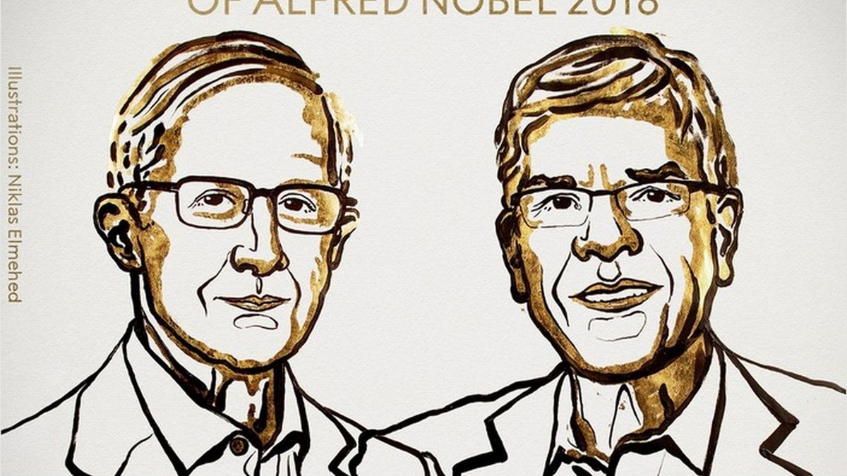 Szkic Williama Nordhausa (z lewej) i Paula Romera (z prawej), udostępniony na twitterowym koncie dotyczącym nagród Nobla