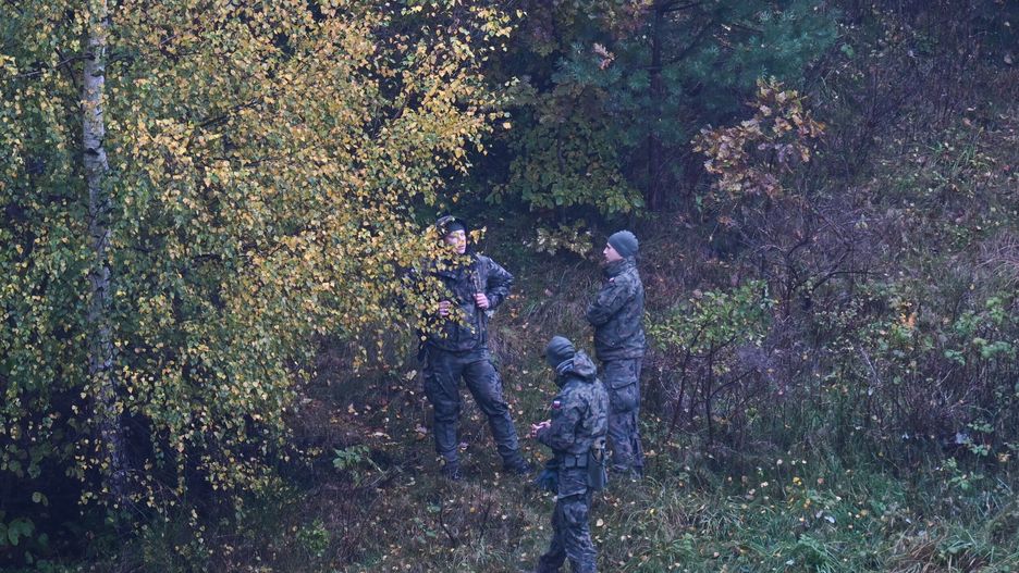 Gdynia, 26.10.2023. Kolejny dzień poszukiwań 44-letniego Grzegorza Borysa na terenie Trójmiejskiego Parku Krajobrazowego, w rejonie Chwarzna - Wiczlina, Gdyni, 26 bm. Mężczyzna podejrzany jest o zabójstwo swojego 6-letniego syna. Do zbrodni doszło 20 bm. rano w bloku przy ul. Górniczej w Gdyni Fikakowie. (ad) PAP/Adam Warżawa