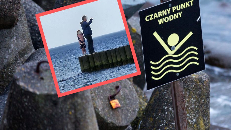 Ojciec z córką weszli na falochron w Dziwnówku