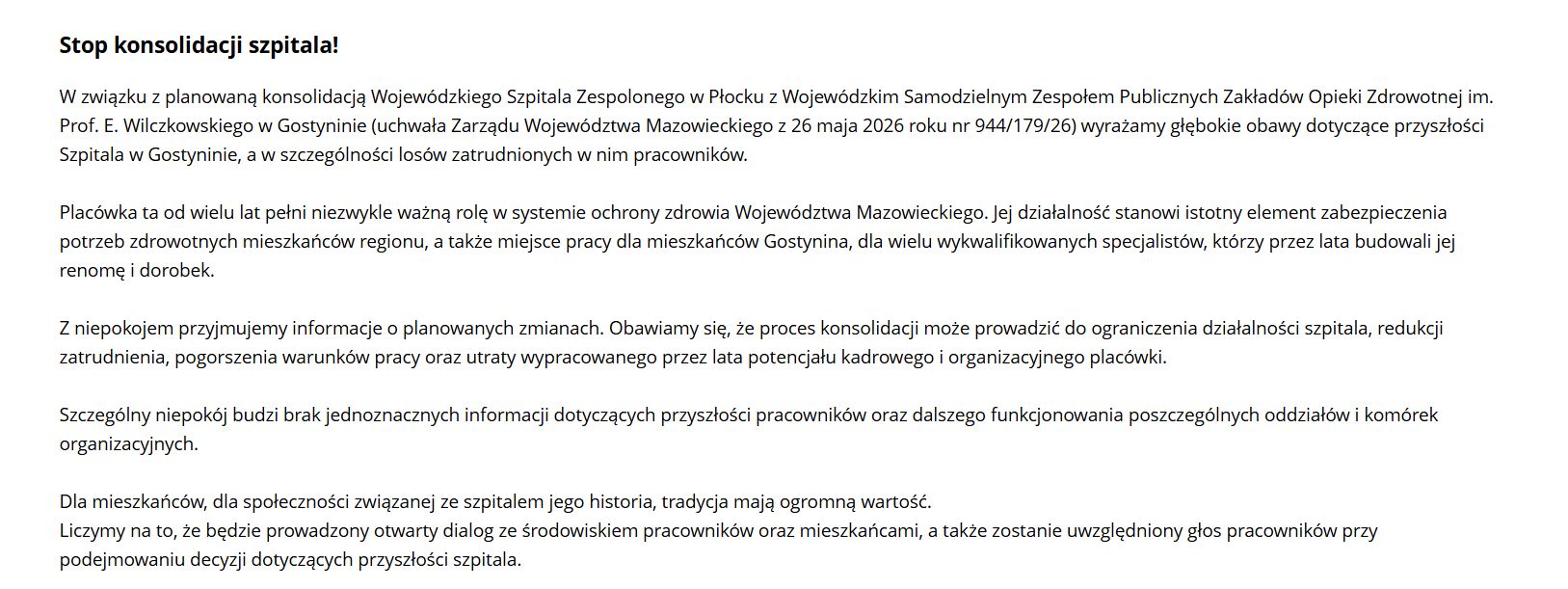 Treść oświadczenia