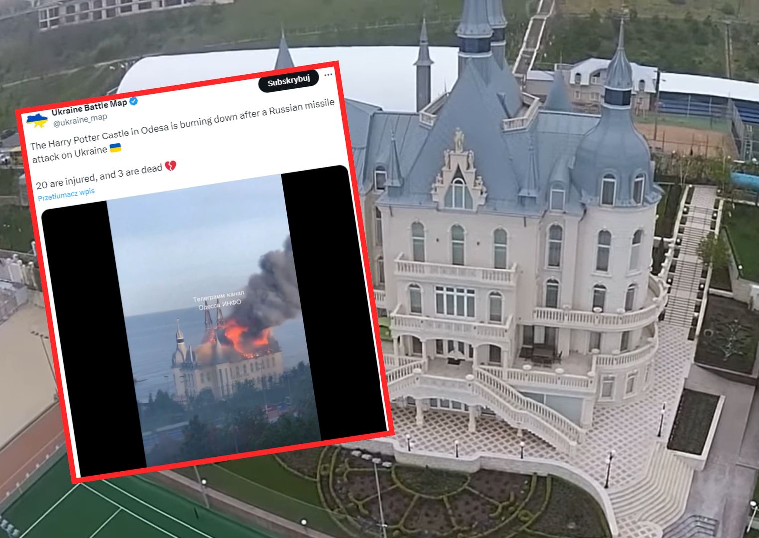 Spłonął zbombardowany zamek "Harry'ego Pottera" w Odessie