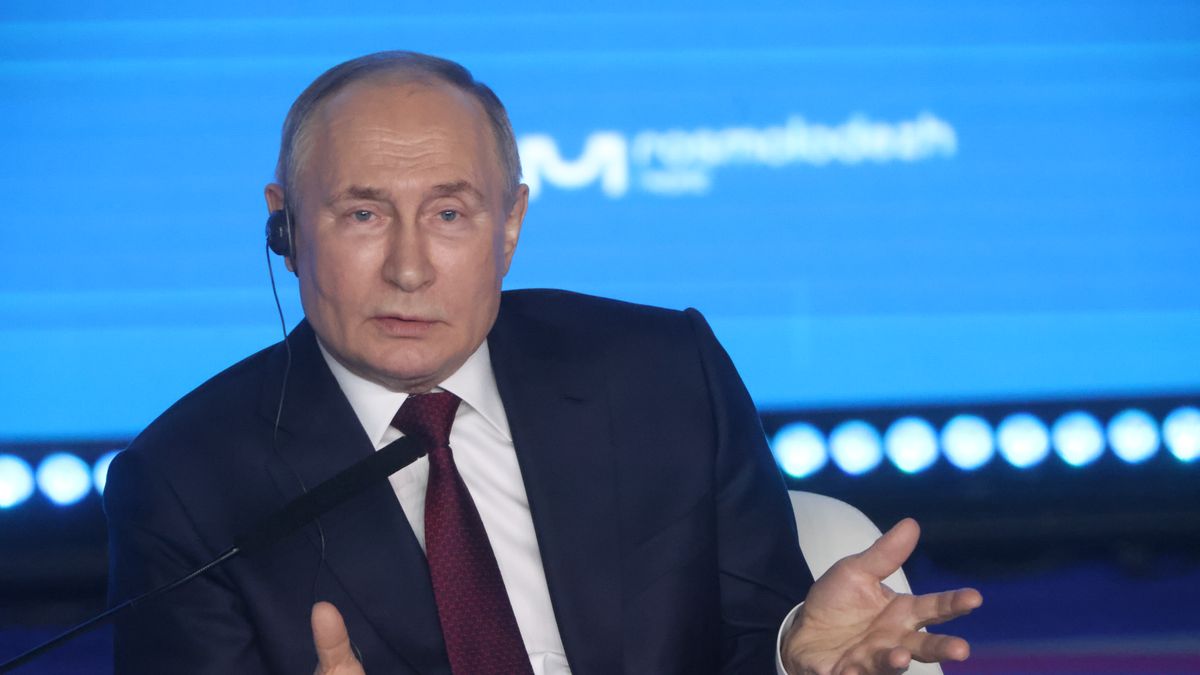 SOCHI, RUSSIA - MARCH 6: (RUSSIA OUT) Russian Preisdent Vladimir Putin gestures during a meeting with participants of the International Youth Festival on March 6, 2024 in Sirius territory, Sochi, Russia. Russian President Vladimir Putin is visiting the Stavropolsky Krai and Krasnodar Krai regions in Southern part of the country, prior to the 2024 Presidential Elections, planned on March 15-17. (Photo by Contributor/Getty Images)