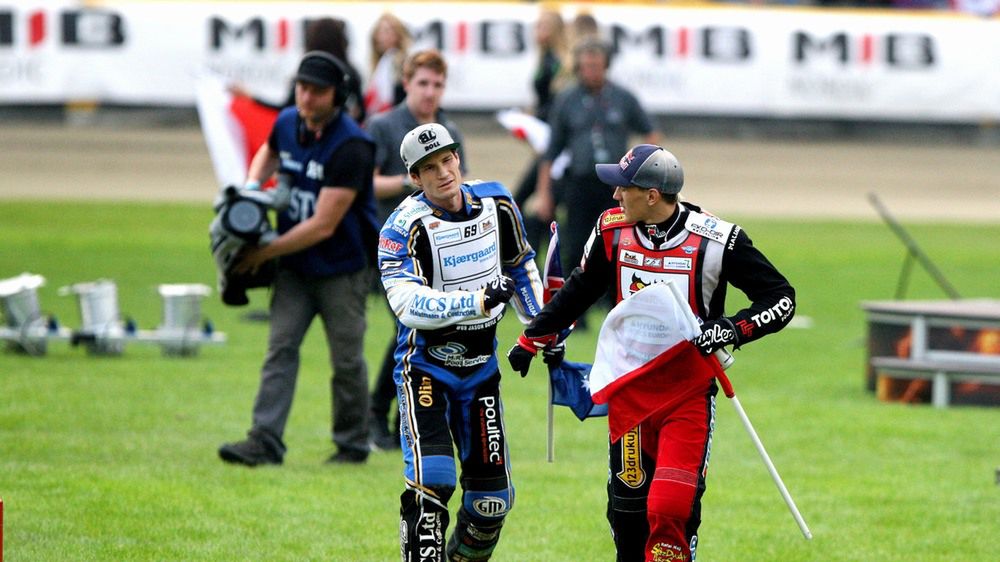 Jason Doyle i Maciej Janowski po prezentacji podczas jednego z turniejów Grand Prix