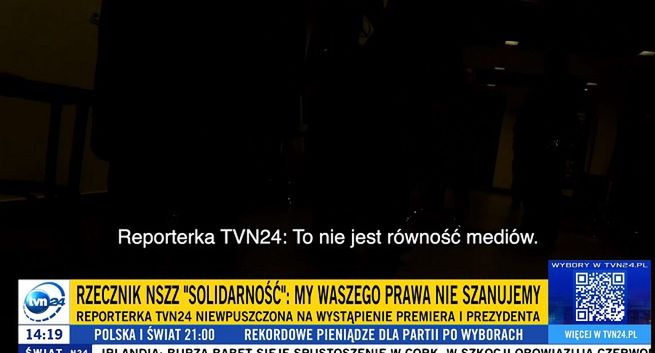 Ekipy TVN24 nie wpuszczono na zjazd "Solidarności" z udziałem prezydenta i premiera