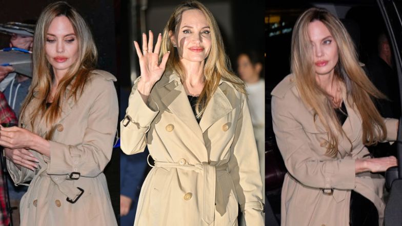 Angelina Jolie prezentuje bogaty zestaw min przed teatrem