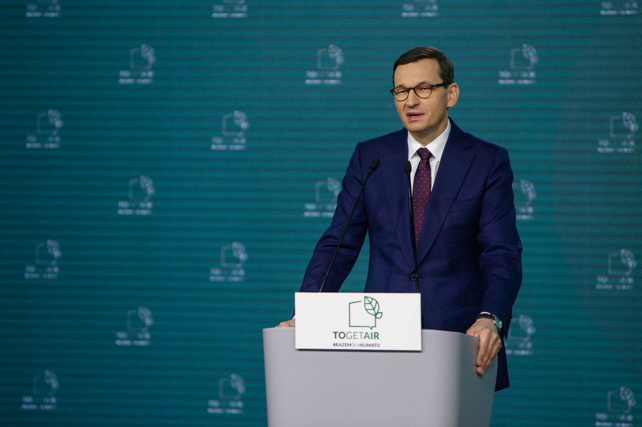 Premier Mateusz Morawiecki podczas szczytu TOGETAIR 2021