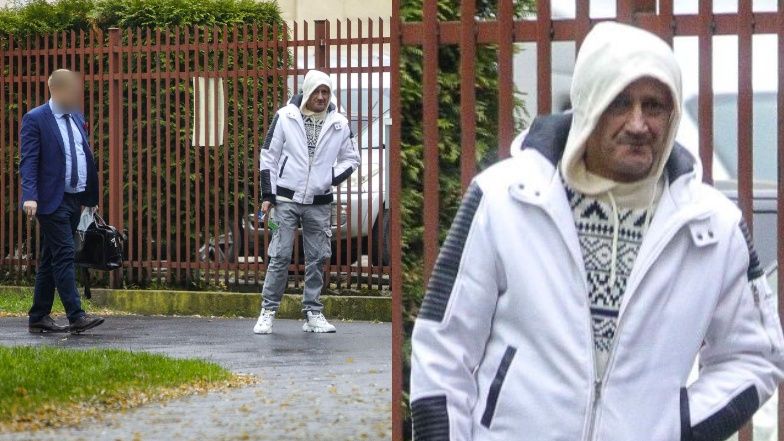 Skwaszony Michał Wiśniewski na fajce pod prokuraturą