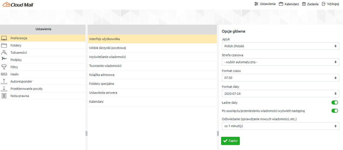 CloudMail ustawienia