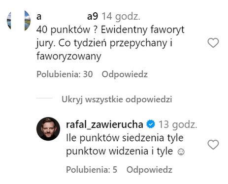 Komentarz Rafała Zawieruchy na Instagramie