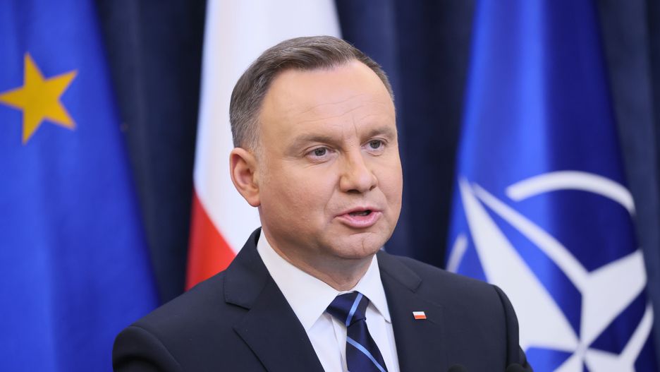 Warszawa, 26.03.2022. Wizyta prezydenta USA Joe Bidena. Prezydent RP Andrzej Duda wziął udział w konferencji prasowej po rozmowach plenarnych z prezydentem USA w Pałacu Prezydenckim w Warszawie, 26 bm. Prezydent Joe Biden jest z dwudniową wizytą w Polsce. (aldg) PAP/Leszek Szymański