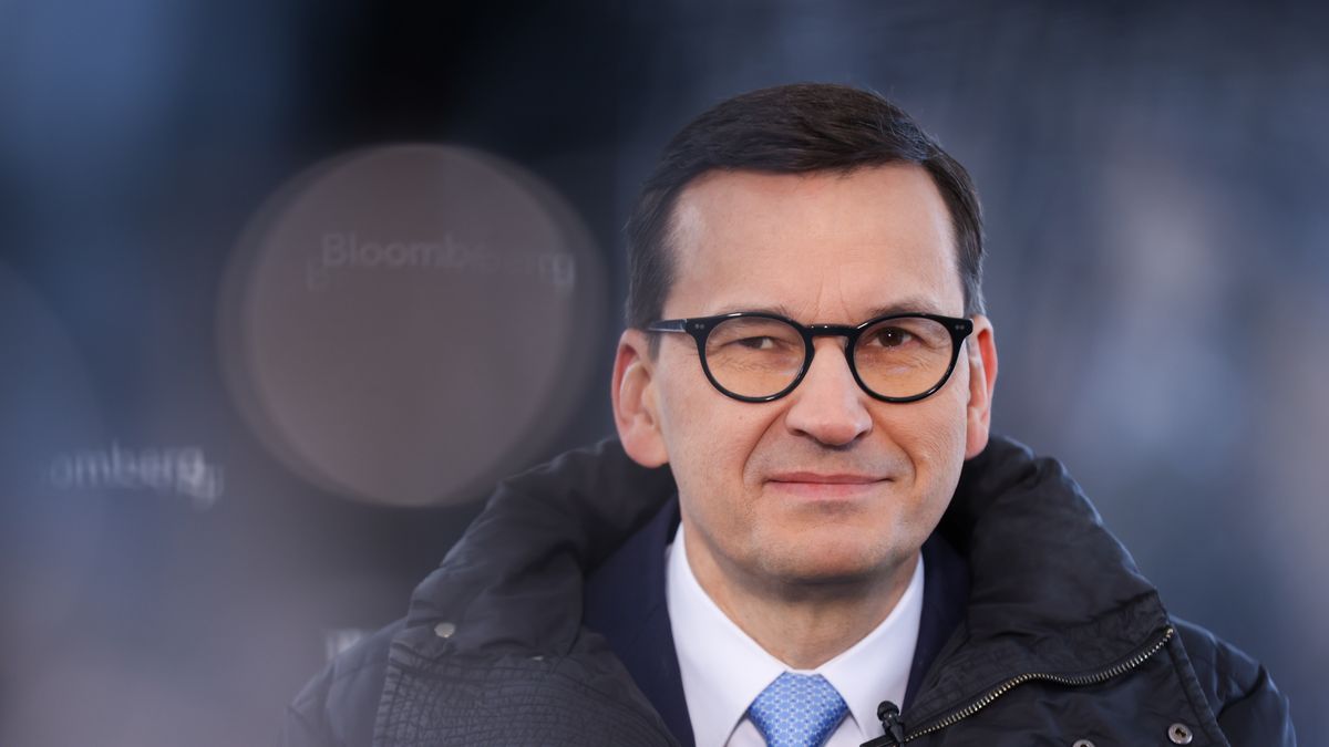Mateusz Morawiecki, Poland's prime minister, during a Bloomberg Television interview on day two of the World Economic Forum (WEF) in Davos, Switzerland, on Wednesday, Jan. 18, 2023. The annual Davos gathering of political leaders, top executives and celebrities runs from January 16 to 20. Photographer: Hollie Adams/Bloomberg via Getty Images