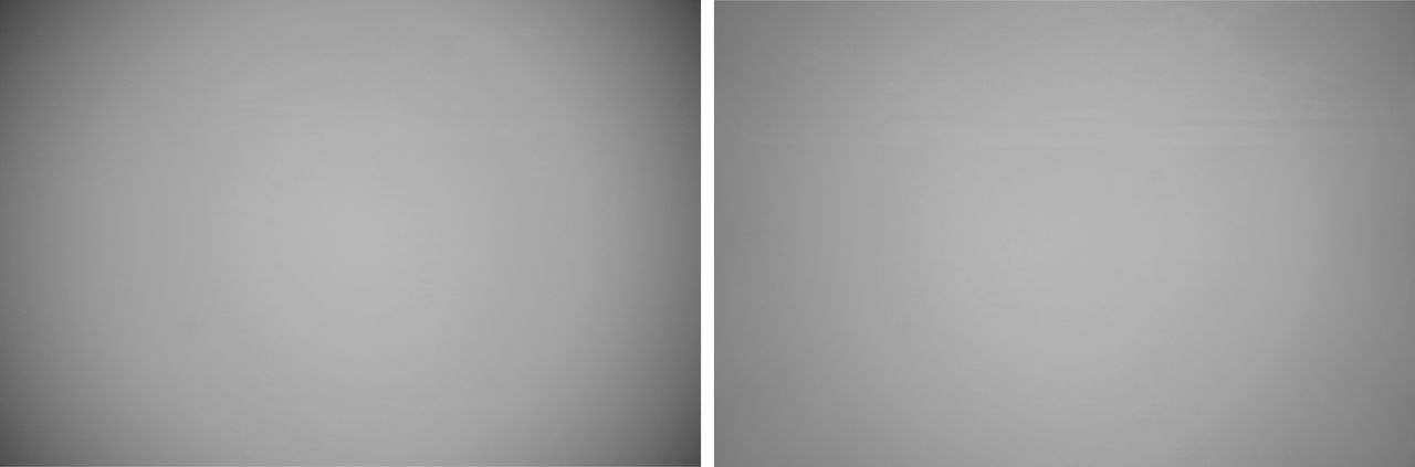 Test studyjny 24 mm f/3,5. Lewe zdjęcie bez korekcji winietowania, prawe z korekcją.© Paweł Baldwin