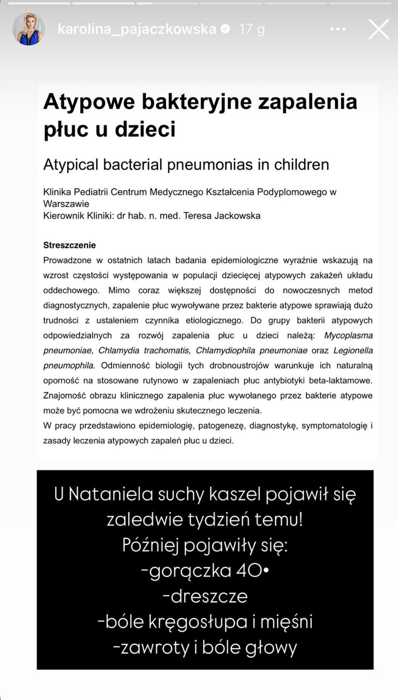 Karolina Pajączkowska informuje o objawach choroby u syna 