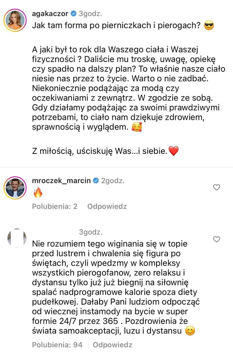 Wymiana zdań między Agnieszką Kaczorowską a followersami