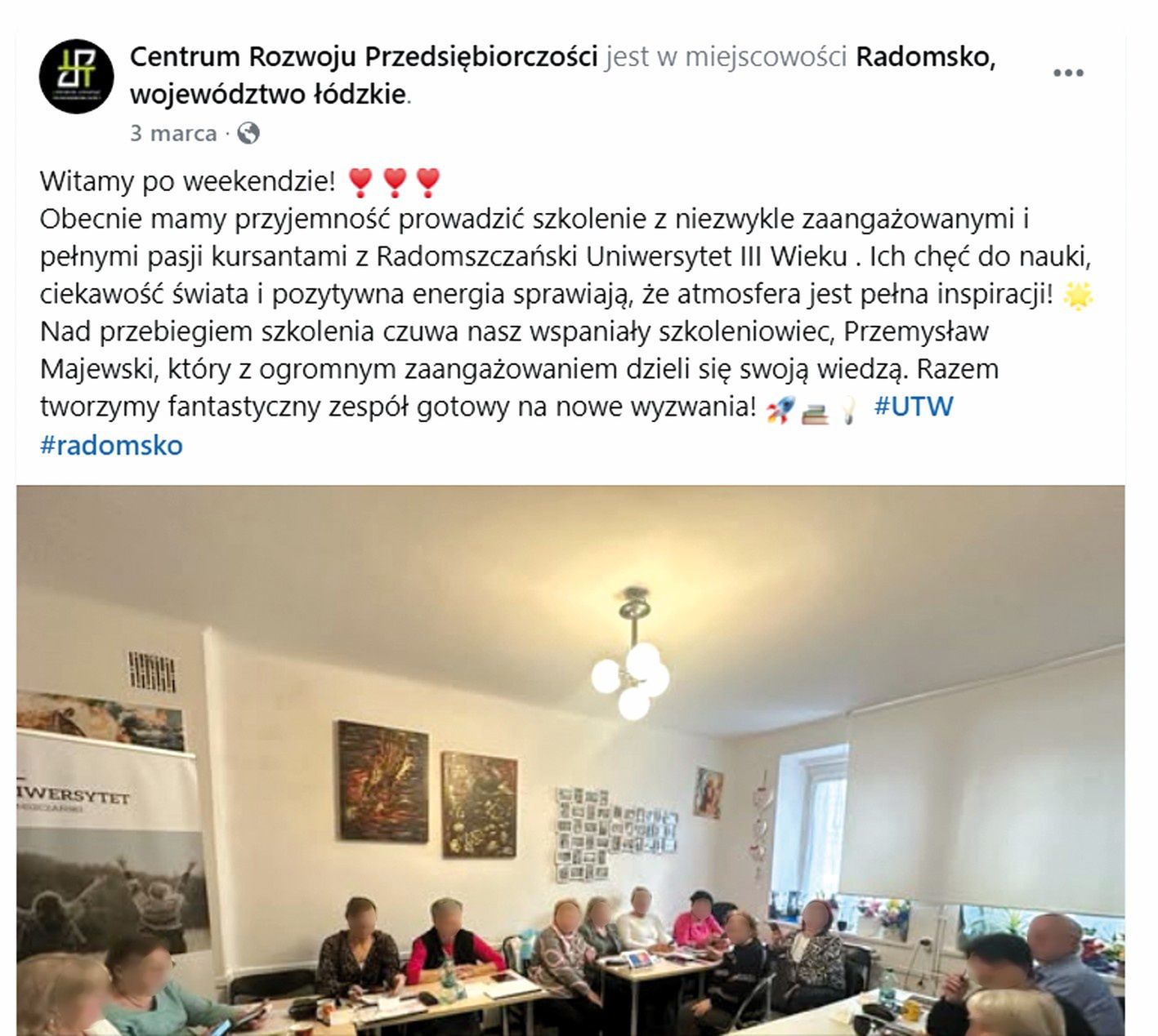 Informacja o szkoleniach została opublikowana na FB