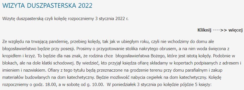 Ogłoszenie o kolędzie 2022 