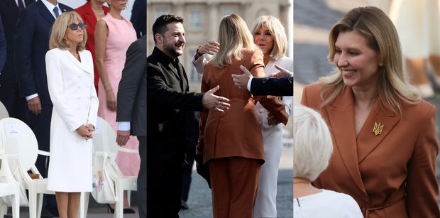 RZADKI WIDOK: Wołodymyr Zełenski udał się do Francji z ŻONĄ. Wystrojona Brigitte Macron wyściskała Ołenę za wszystkie czasy (ZDJĘCIA)