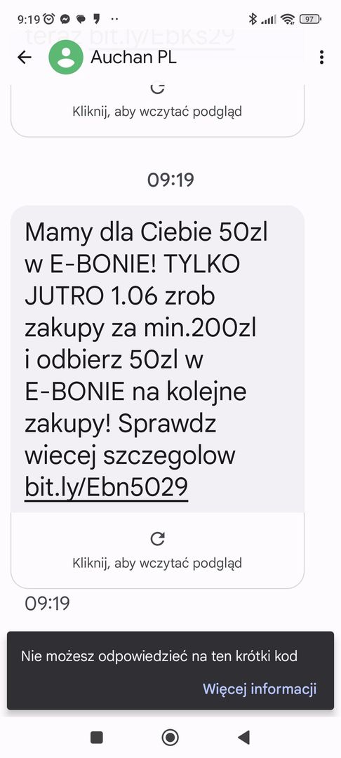 SMS od sieci Auchan