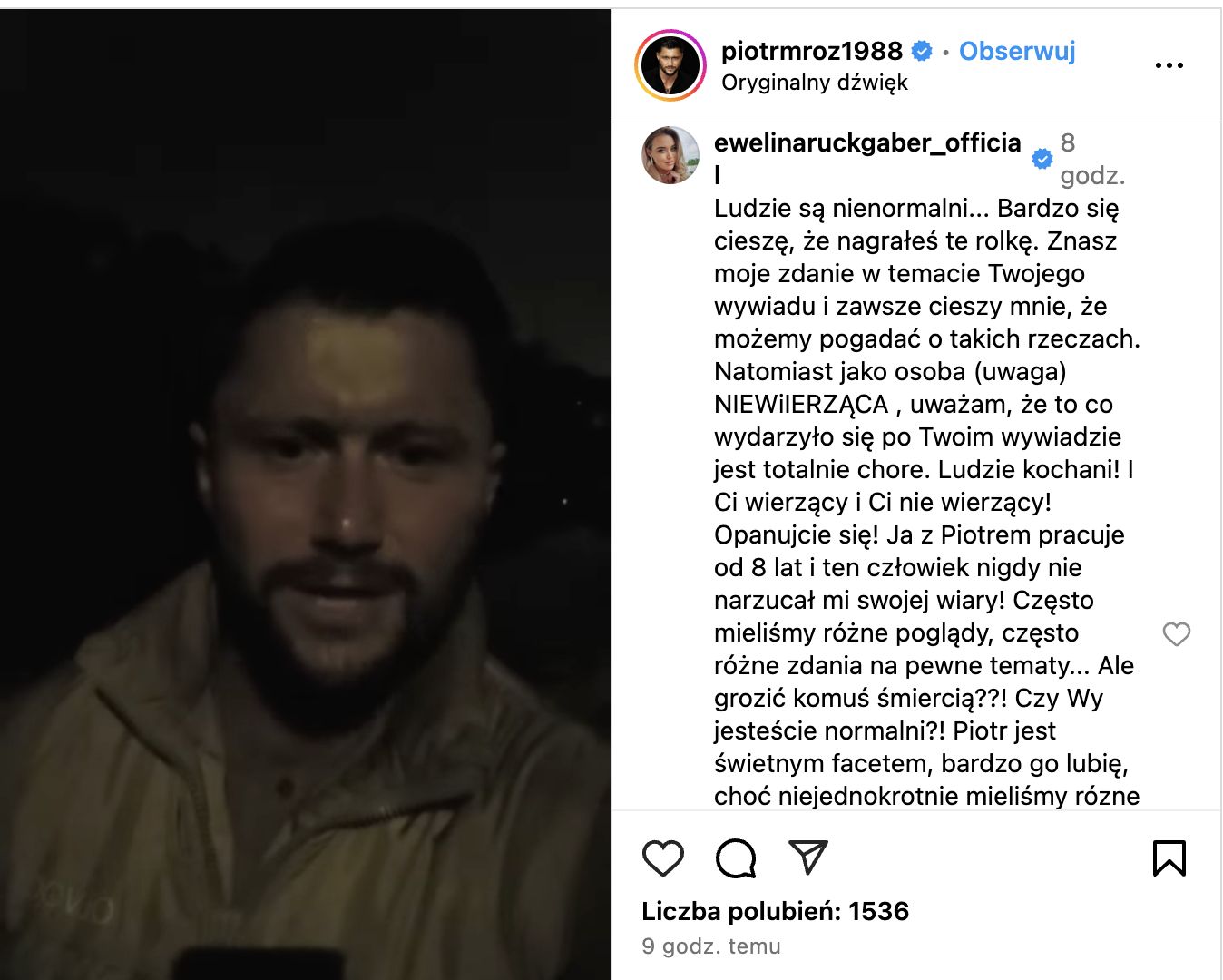 Ewelina Ruckgaber skomentowała post Piotra Mroza