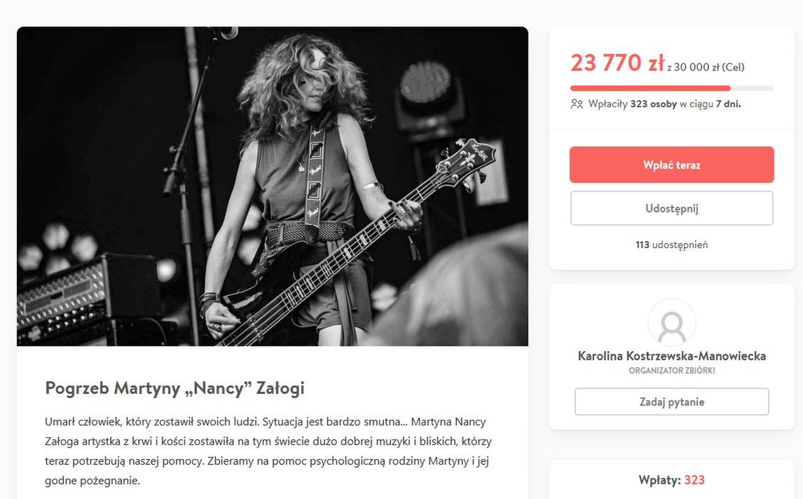 Zbiórka po śmierci Martyny "Nancy" Załogi