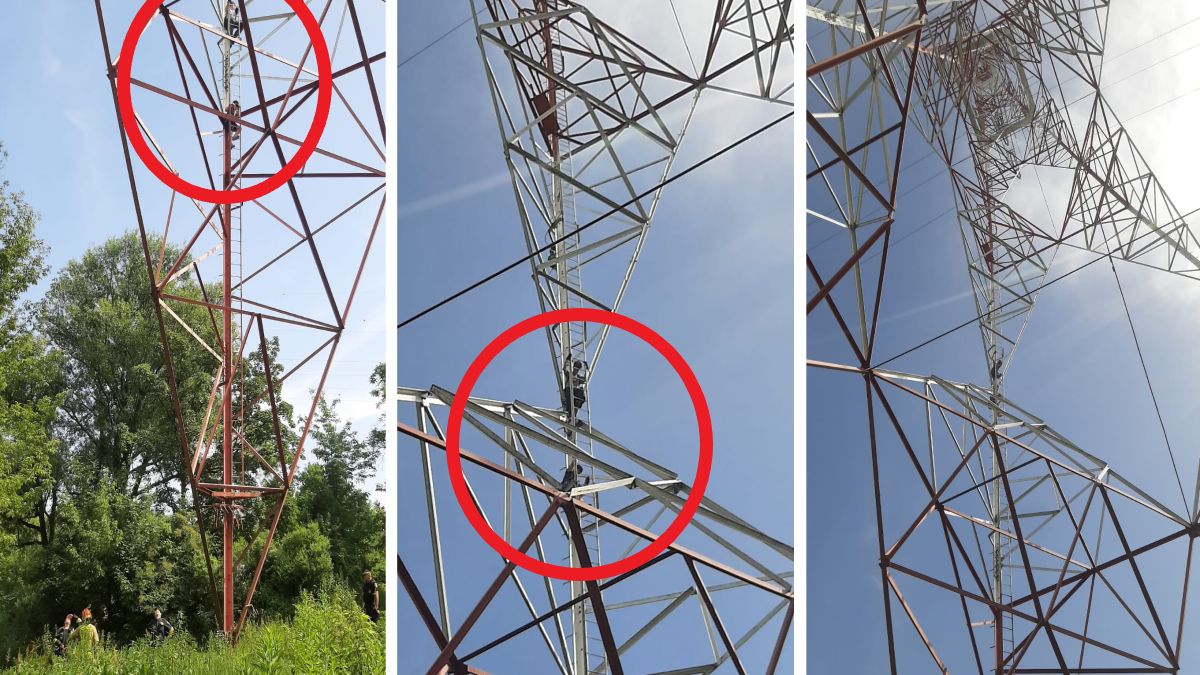 Dwóch chłopców wdrapało się na ogromny słup