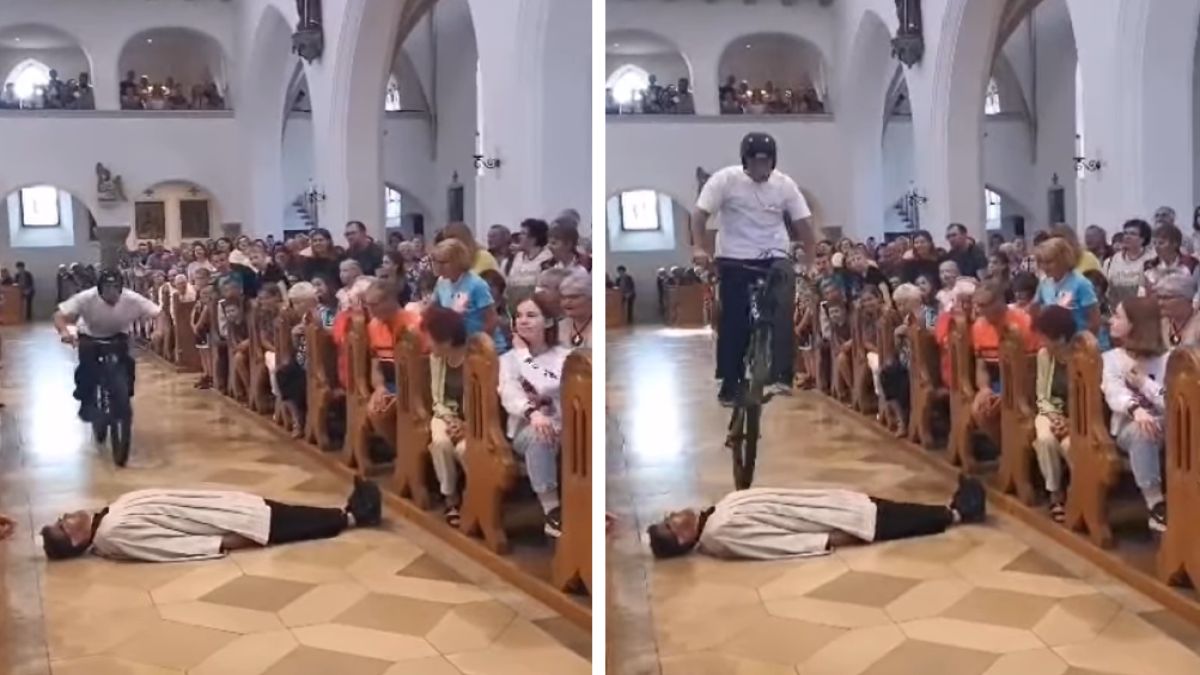 Niecodzienne sceny podczas nabożeństwa dla rowerzystów