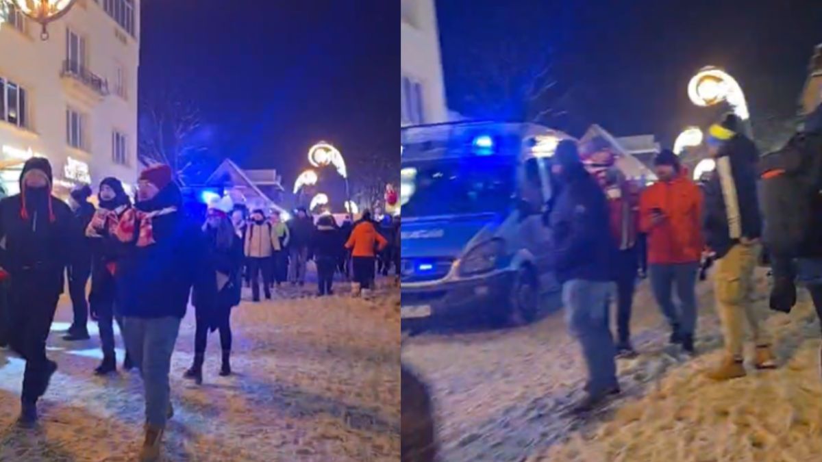 Dantejskie sceny na Krupówkach po konkursie skoków narciarskich.