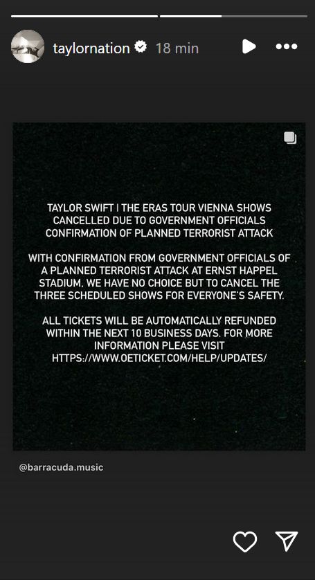 Taylor Swift concerts in Vienna cancelled