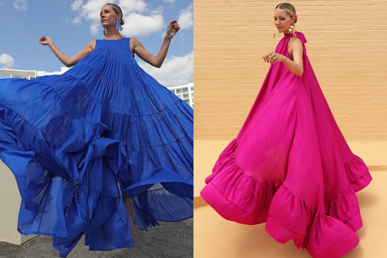 Mocny kolor piękne prezentuje się na długiej sukience maxi
Instagram/blaireaidebee