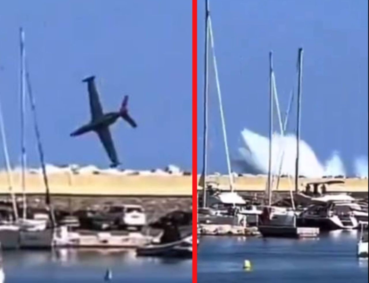 During the airshow, the Fouga Magister aircraft crashed into the sea.