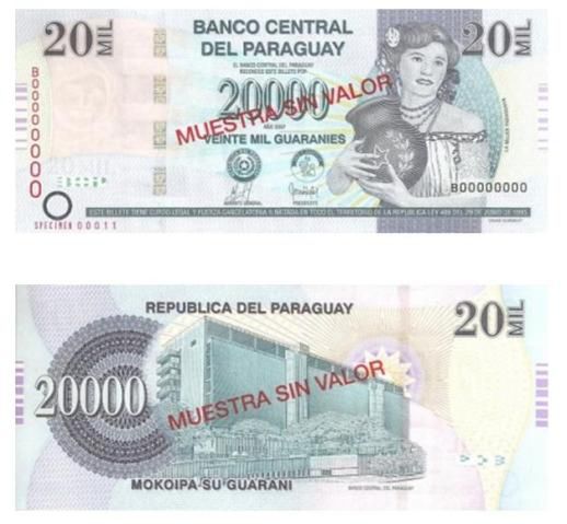 Banknot o nominale 20 tysięcy guarani