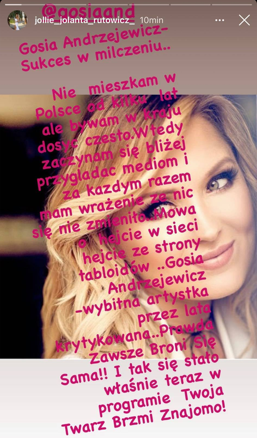 Jolanta Rutowicz jest dumna z Gosi Andrzejewicz