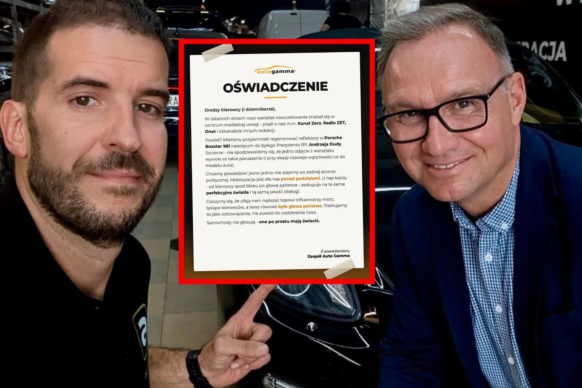 Duda przywiózł Porsche Boxster do krakowskiego warsztatu na kosmetykę reflektorów
