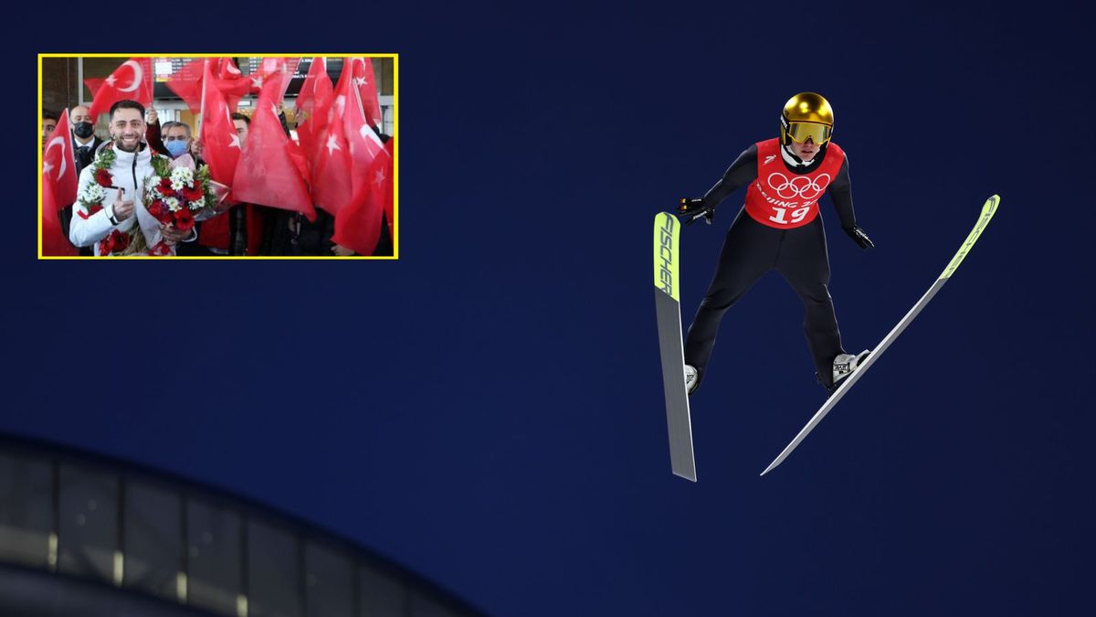 Zdjęcie okładkowe artykułu: Getty Images / Getty Images/Twitter / Na zdjęciu: Pierwszy plan Fatih Arda Ipcioglu podczas IO Pekin 2022, na drugim planie skoczek po powrocie do kraju