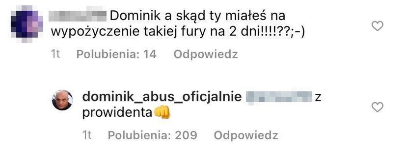 Dominik Abus dyskutuje z "hejterami" na Instagramie