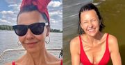 Anna Popek eksponuje szczupłą sylwetkę w czerwonym bikini i daje nura do wody