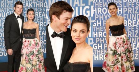 Mila Kunis i Ashton Kutcher przytulają się na ściance