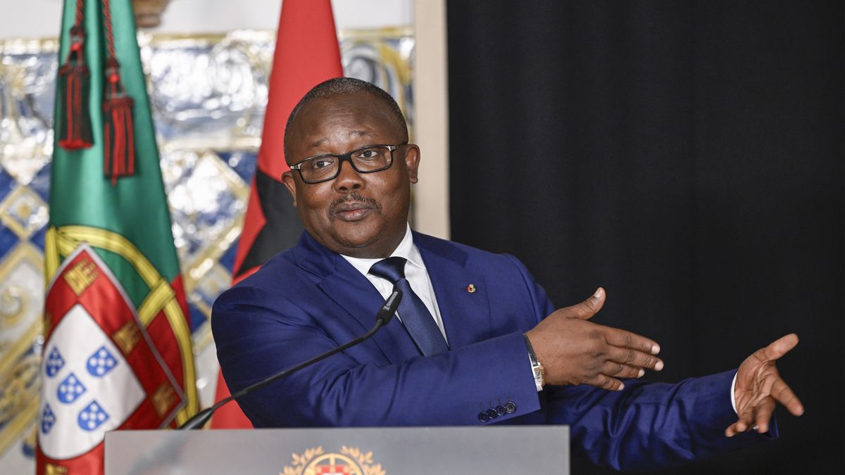 LISBON, PORTUGAL - OCTOBER 24: The President of Guinea-Bissau Umaro Sissoco Embaló delivers remarks during a joint press conference with Portuguese President Marcelo Rebelo de Sousa (not seen) at the end of their one-on-one meeting in Belem Presidential Palace at the beginning of Umaro Sissoco Embaló three-day State Visit to the country on October 24, 2023, in Lisbon, Portugal. The President of Guinea-Bissau Umaro Sissoco Embaló will also be meeting with the Portuguese Prime Minister Antonio Costa, Lisbon Mayor Carlos Moedas, the President of Portuguese Parliament Augusto Santos Silva, and will meet with CPLP Ambassadors followed by a working meeting. (Photo by Horacio Villalobos#Corbis/Corbis via Getty Images)