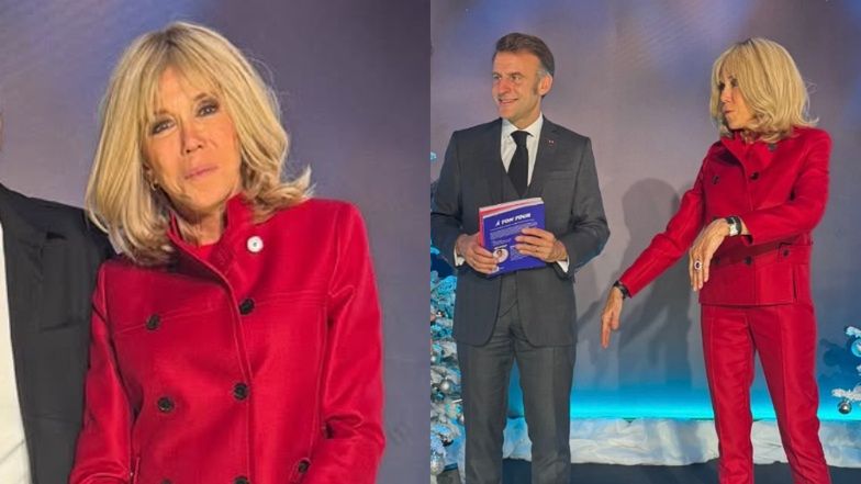 Emmanuel Macron i Brigitte Macron na świątecznym spotkaniu