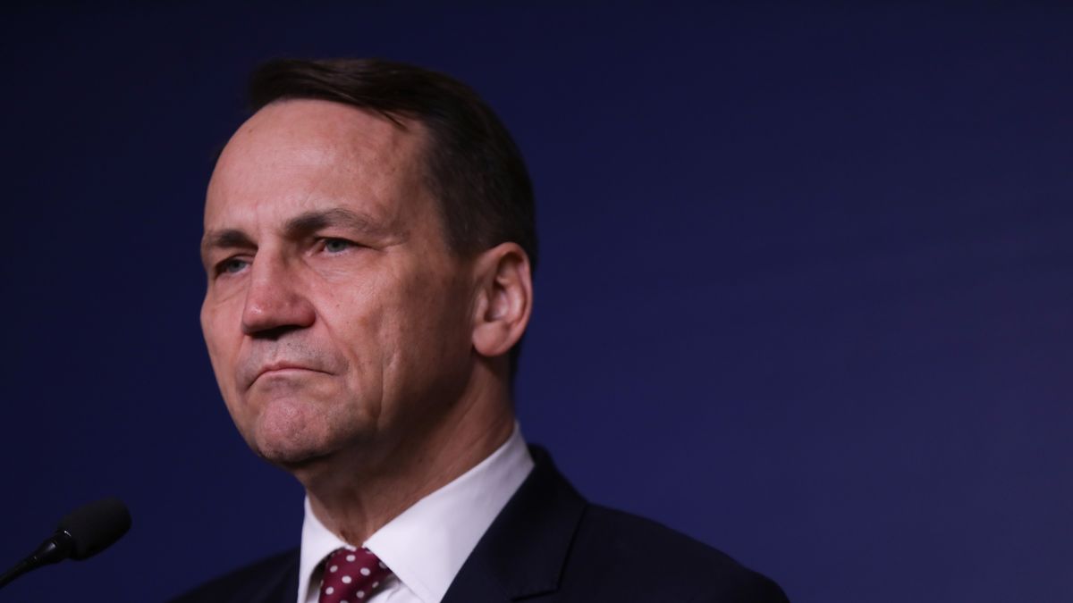 In Warsaw, Poland, on November 19, 2024, Polish Minister of Foreign Affairs Radoslaw Sikorski holds a press briefing after a meeting involving the EU Big Five and the UK Ministers of Foreign Affairs at the Ministry of Foreign Affairs. (Photo by Klaudia Radecka/NurPhoto via Getty Images)